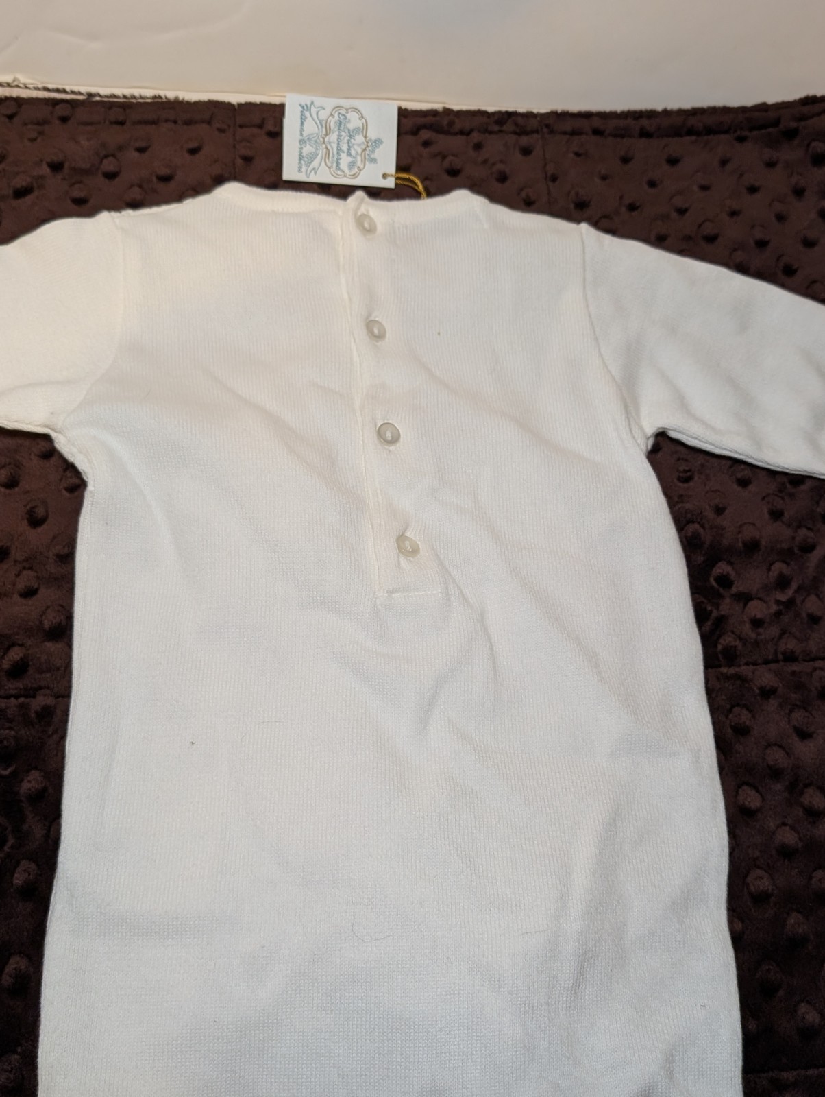 New Feltman Brothers Hand Embroidered 3 Month Knit Long Sleeve White Romper NWT