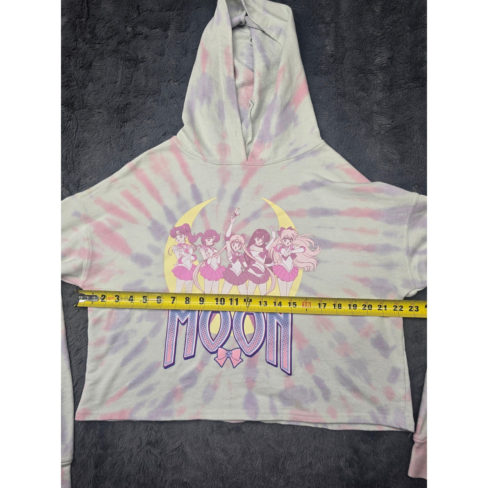 Sailor Moon Tie Dye Cropped Hoodie Pastel Graphic Pullover Anime Large LG