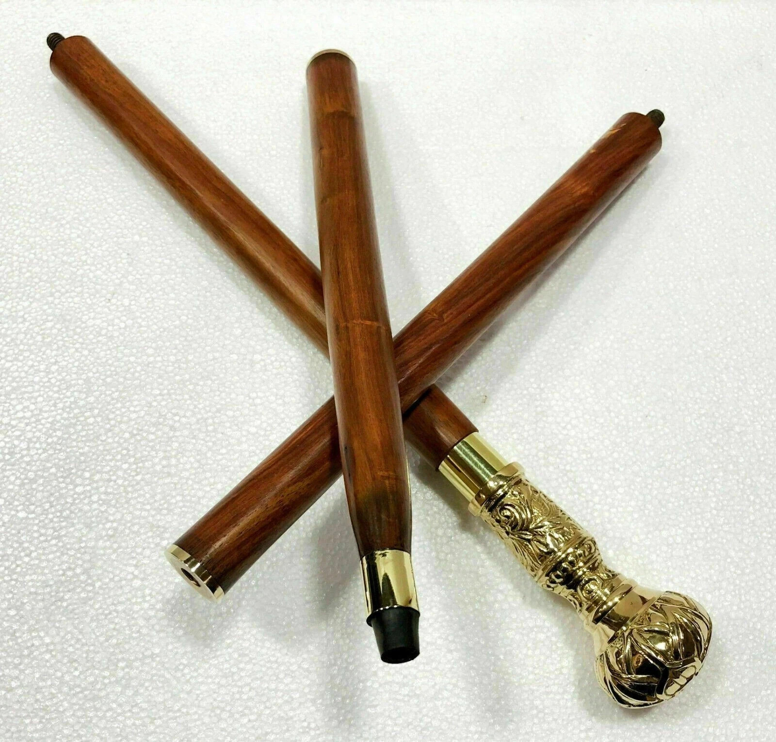 Antique Brass Victorian Designer style Handle Wooden Walking Cane Stick Vintage