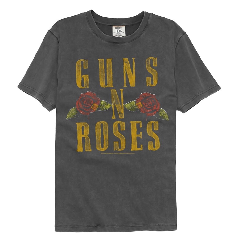 GUNS N’ ROSES Mens T-Shirt LOGO & ROSES New Rock Music Pepper Comfort Colors
