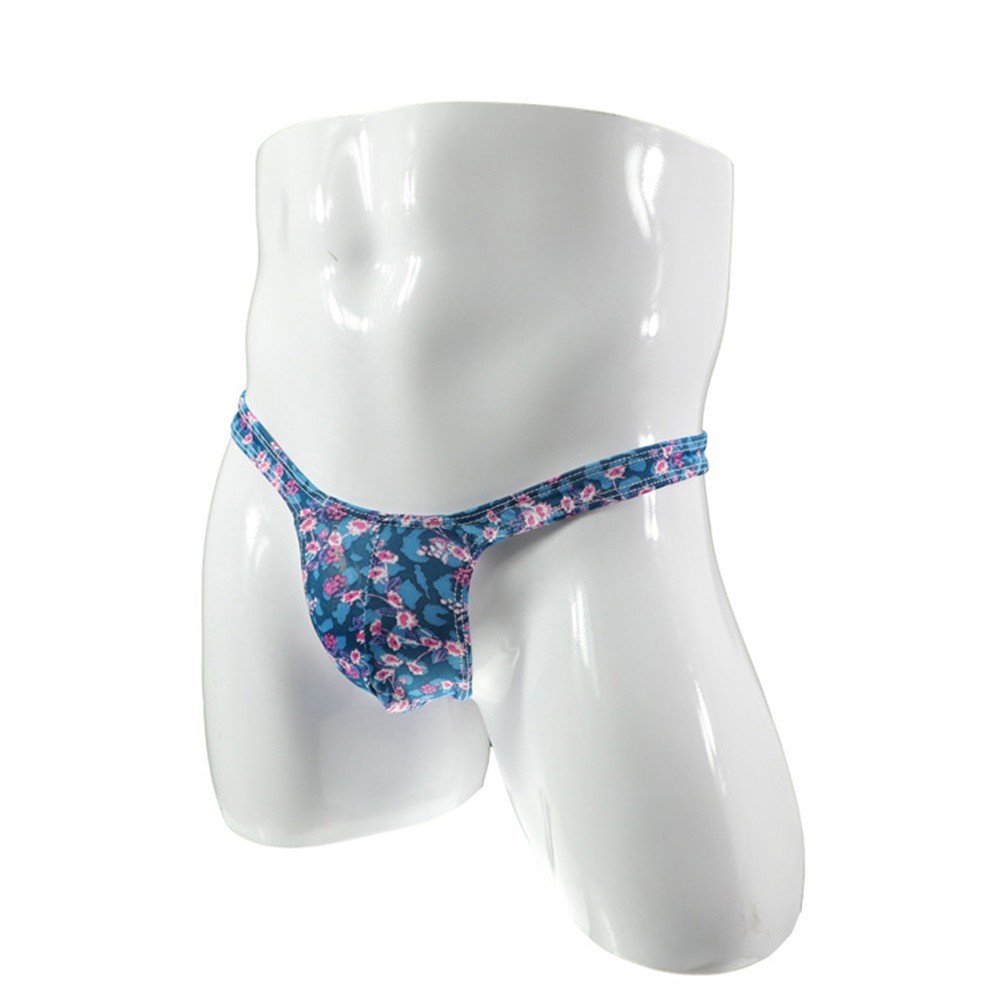 Stylish Men’s Ice Silk G string Print Briefs Thong Bikini T Back Underwear