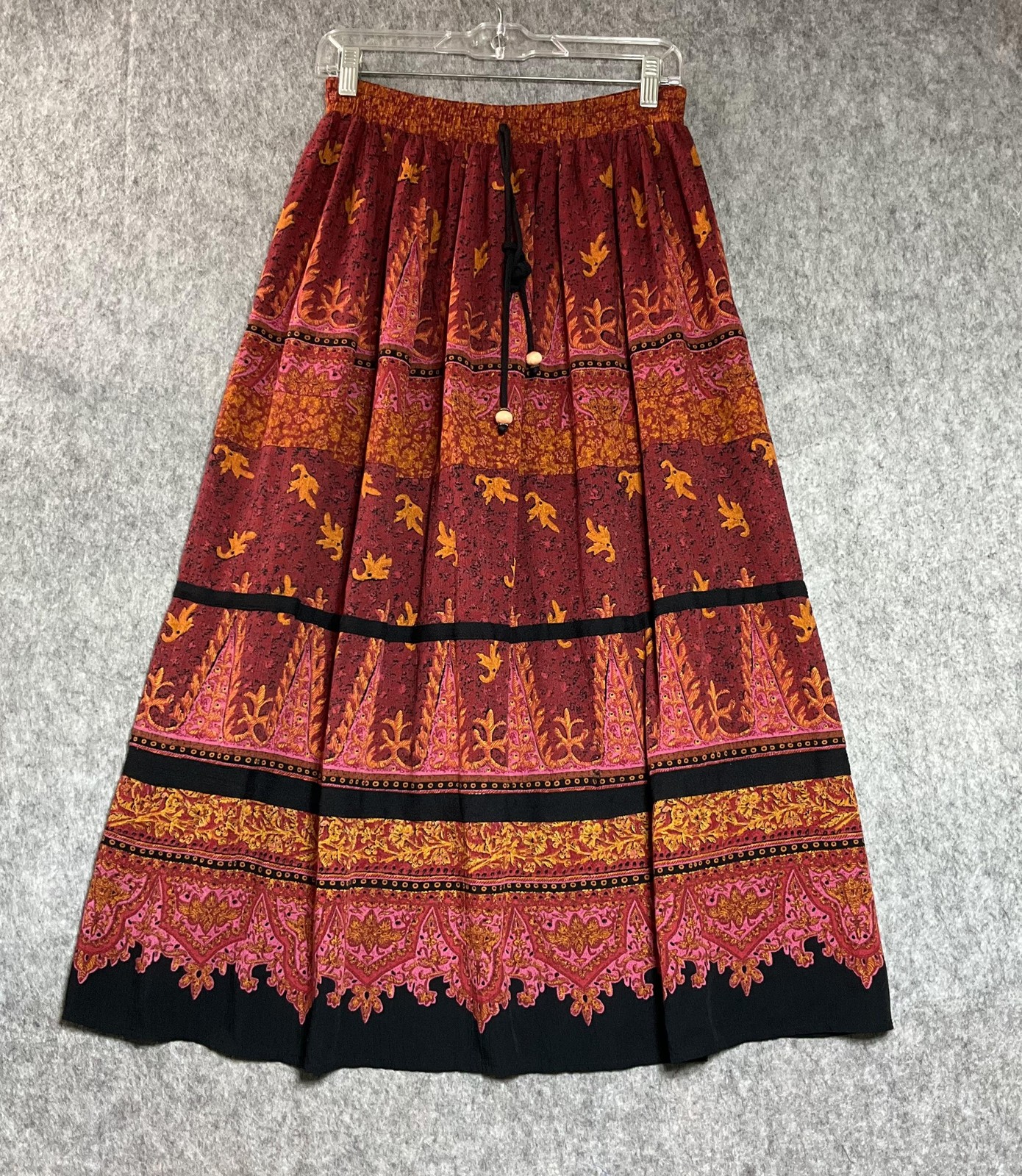Carole Little Skirt Womens 8 Geometric Peasant Long Pleated Beaded Boho Vintage