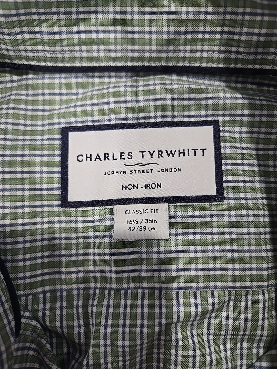 Charles Tyrwhitt Button Down Shirt 16 1/2 /35 Inches Green Gingham Preppy