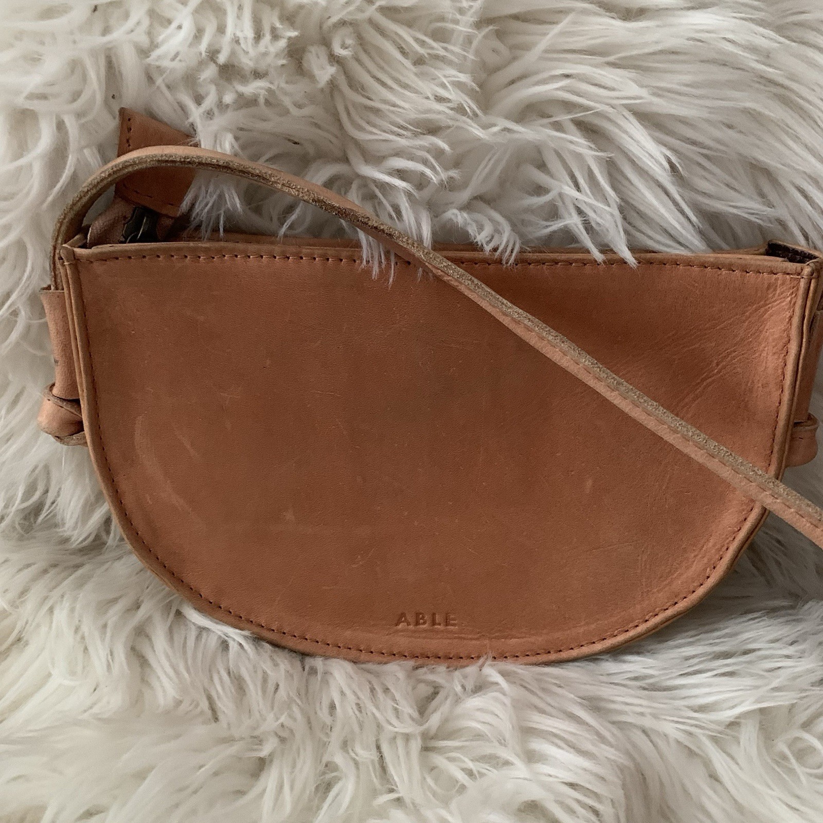 Able Leather Crossbody Brown Leather Purse Half Moon