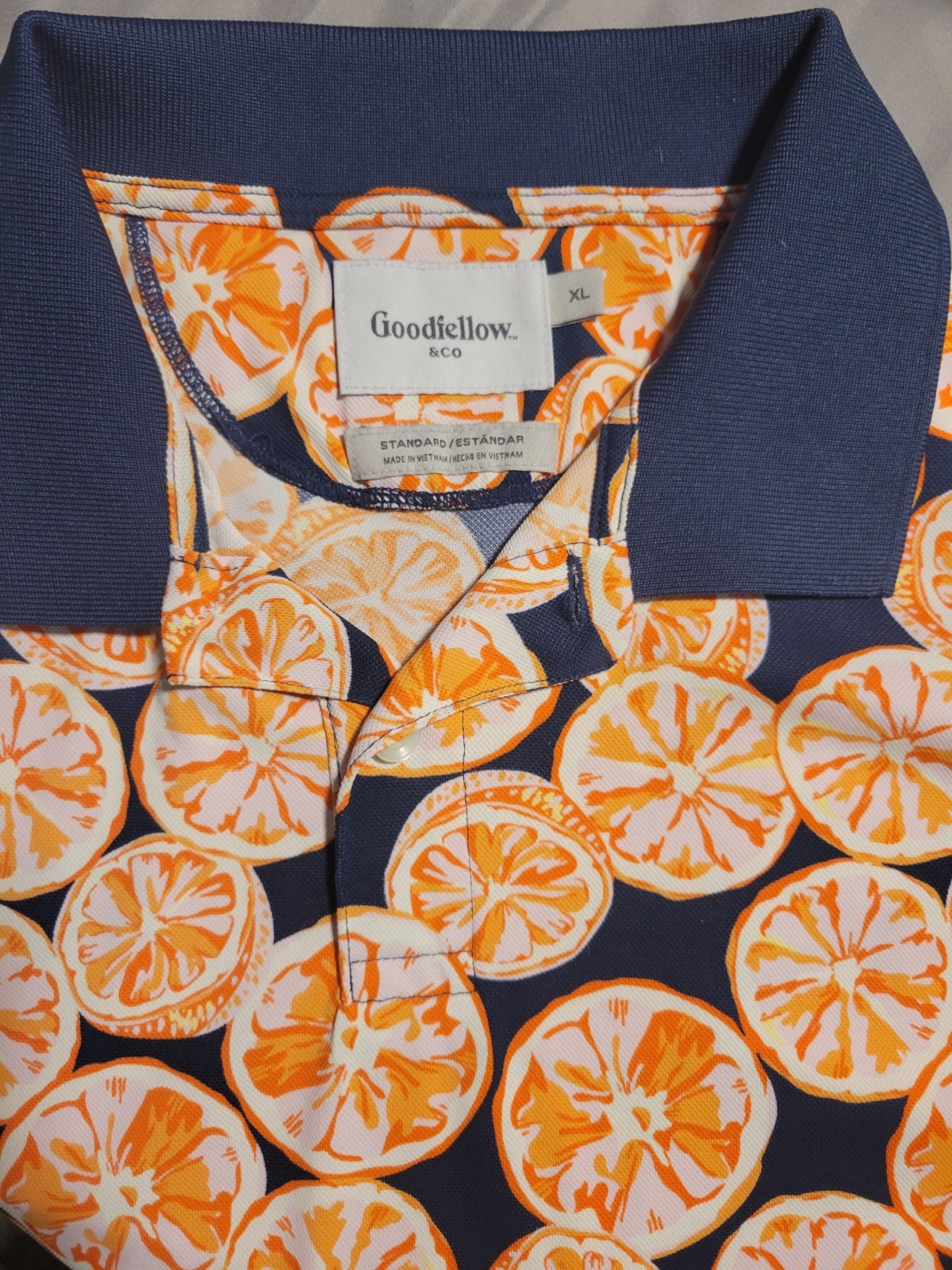 Goodfellow & Co Orange Slice Print Polo Shirt Mens XL Short Sleeve