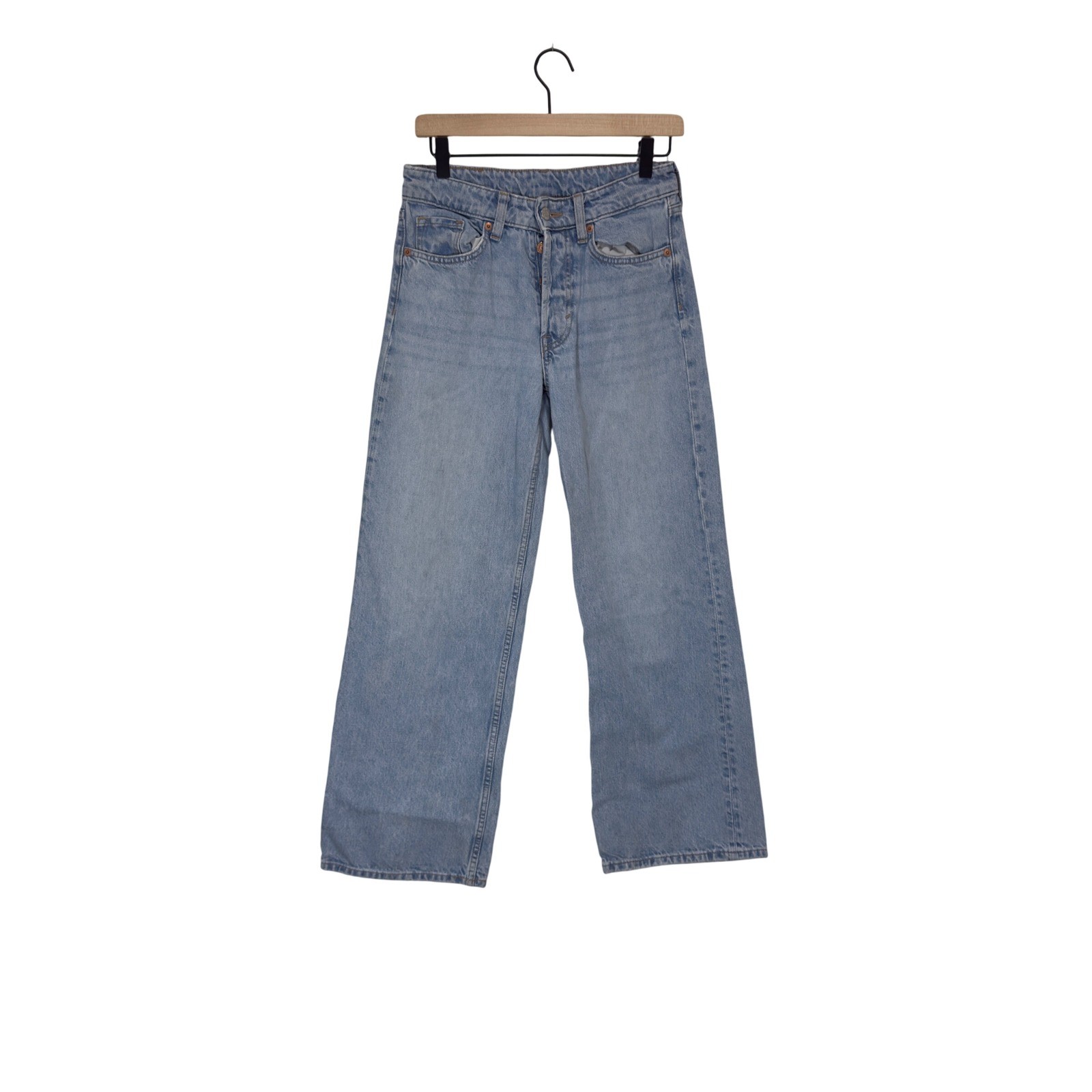 H&M &Denim Baggy Wide Leg Jeans Light Wash Blue Low Rise 100% Cotton Size 29