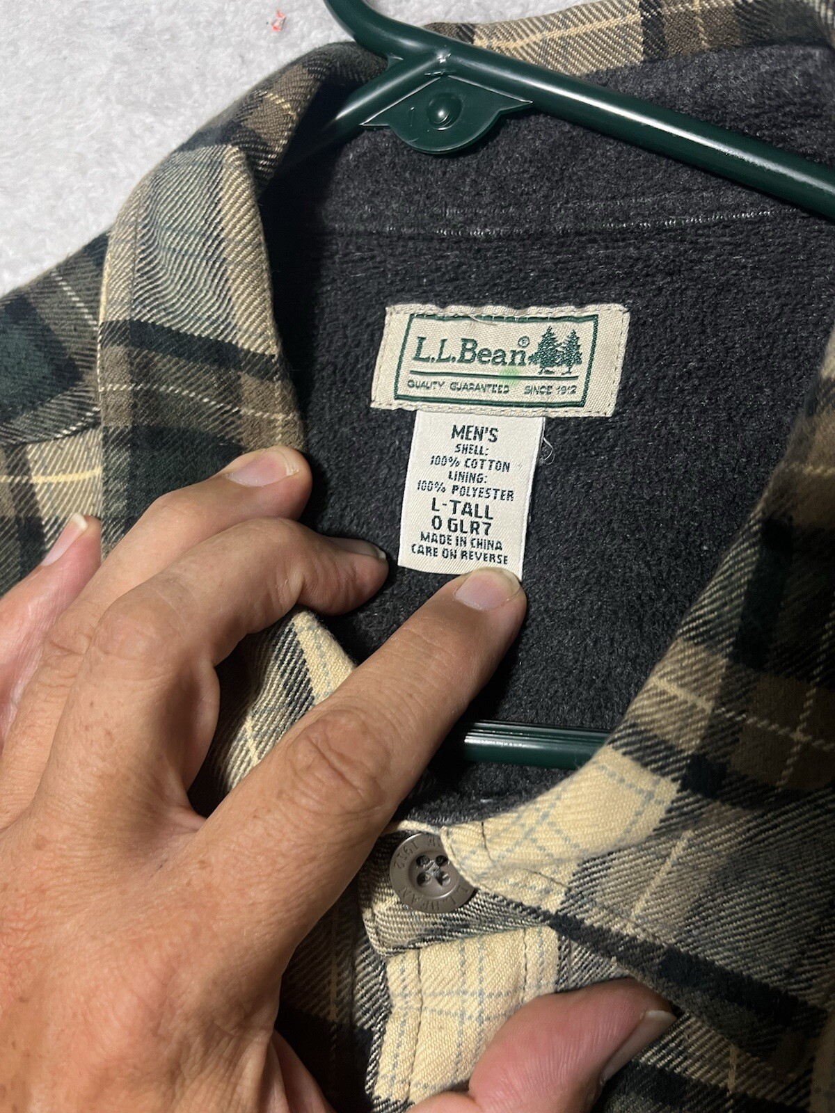 Vintage LL Bean Jacket Mens L Tall Plaid Flannel Shacket Fleece Lined Button Up.