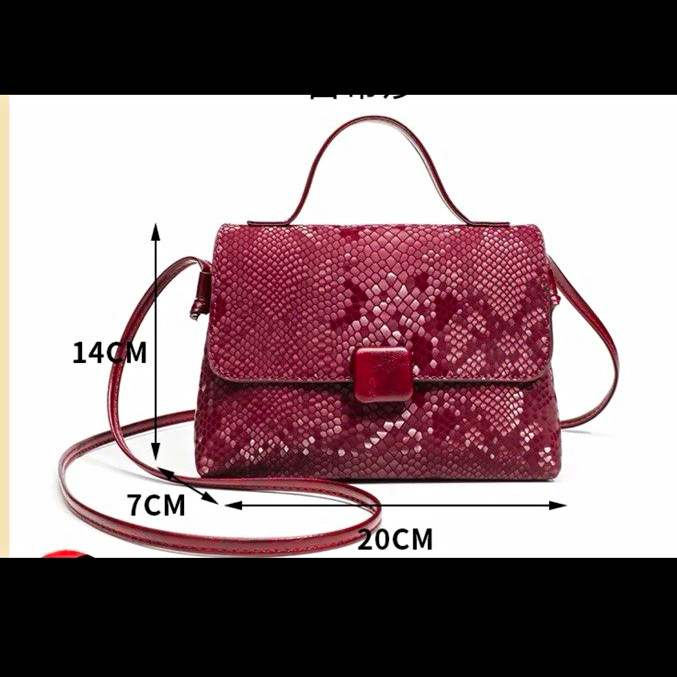 Women’s Burgundy Snakeskin Satchel Top Handle Crossbody w/ Detachable Strap