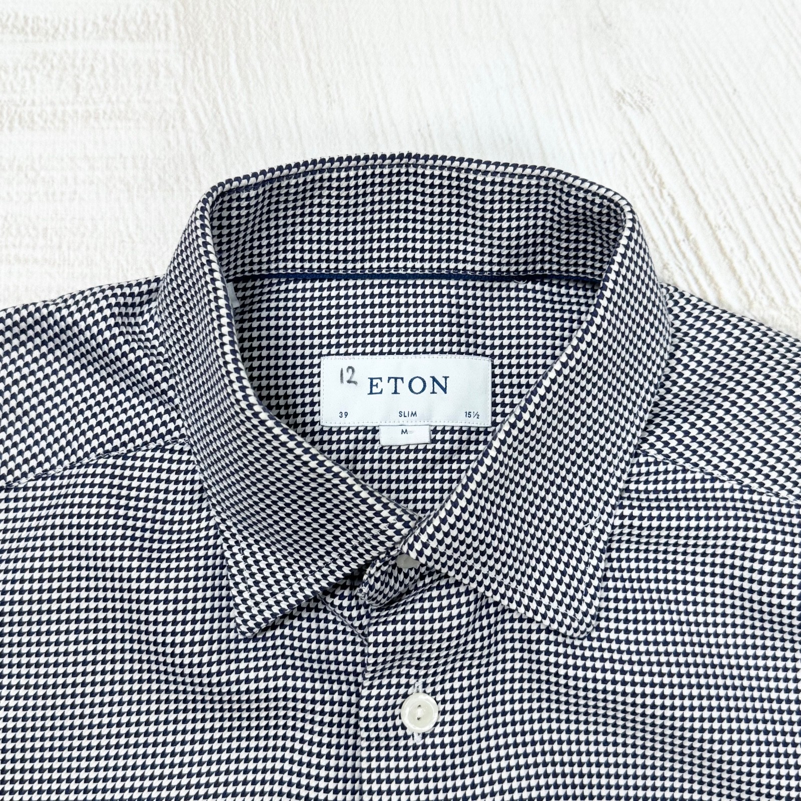ETON Men’s Luxury Houndstooth Slim Fit Black White Cotton Dress Shirt 39 15.5