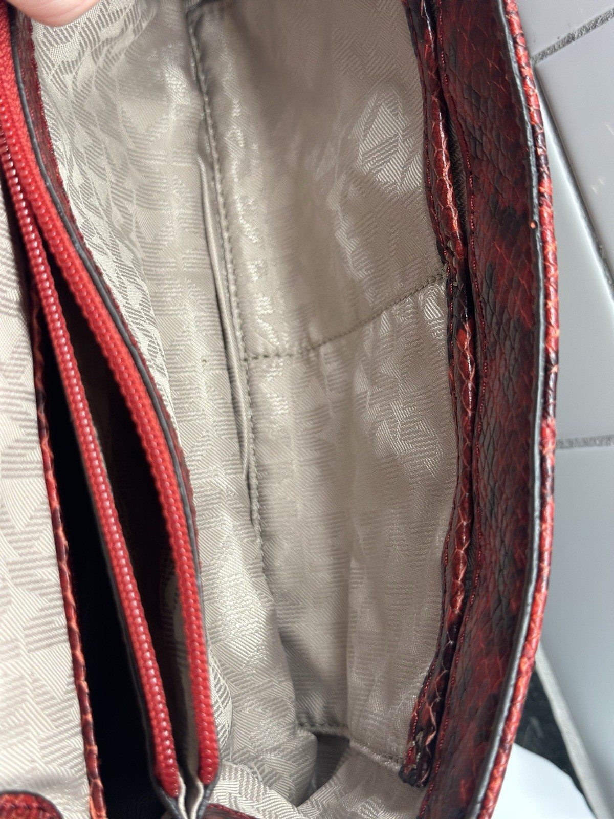 Michael Kors Red/Black Quilted Snake Print Small Flap Shoulder Bag, Chain, Dust