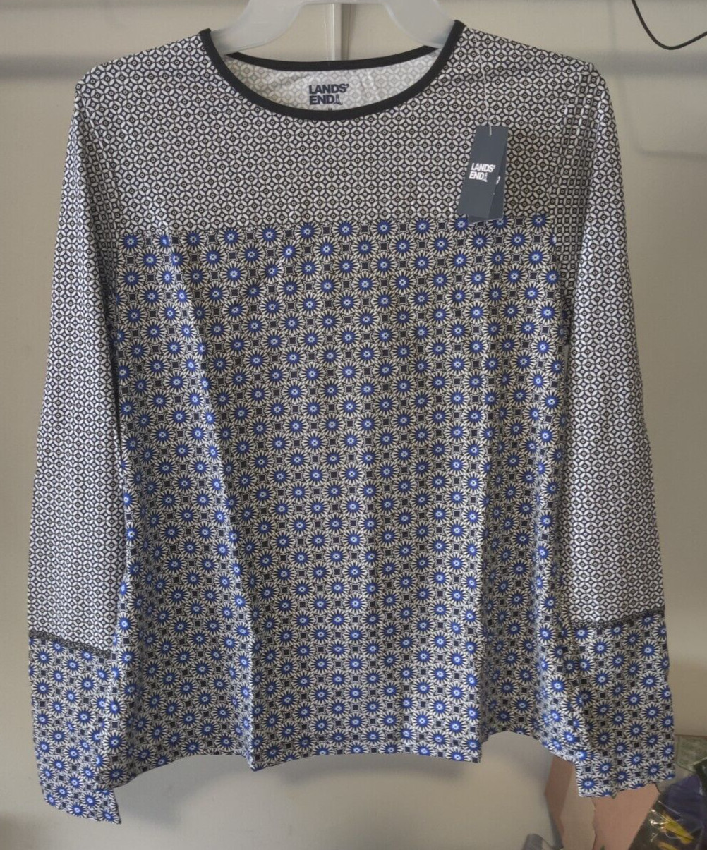 NWT Lands’ End Women Long Sleeve UPF50 Rash Guard Black Navy Size XS-L $60 4C684