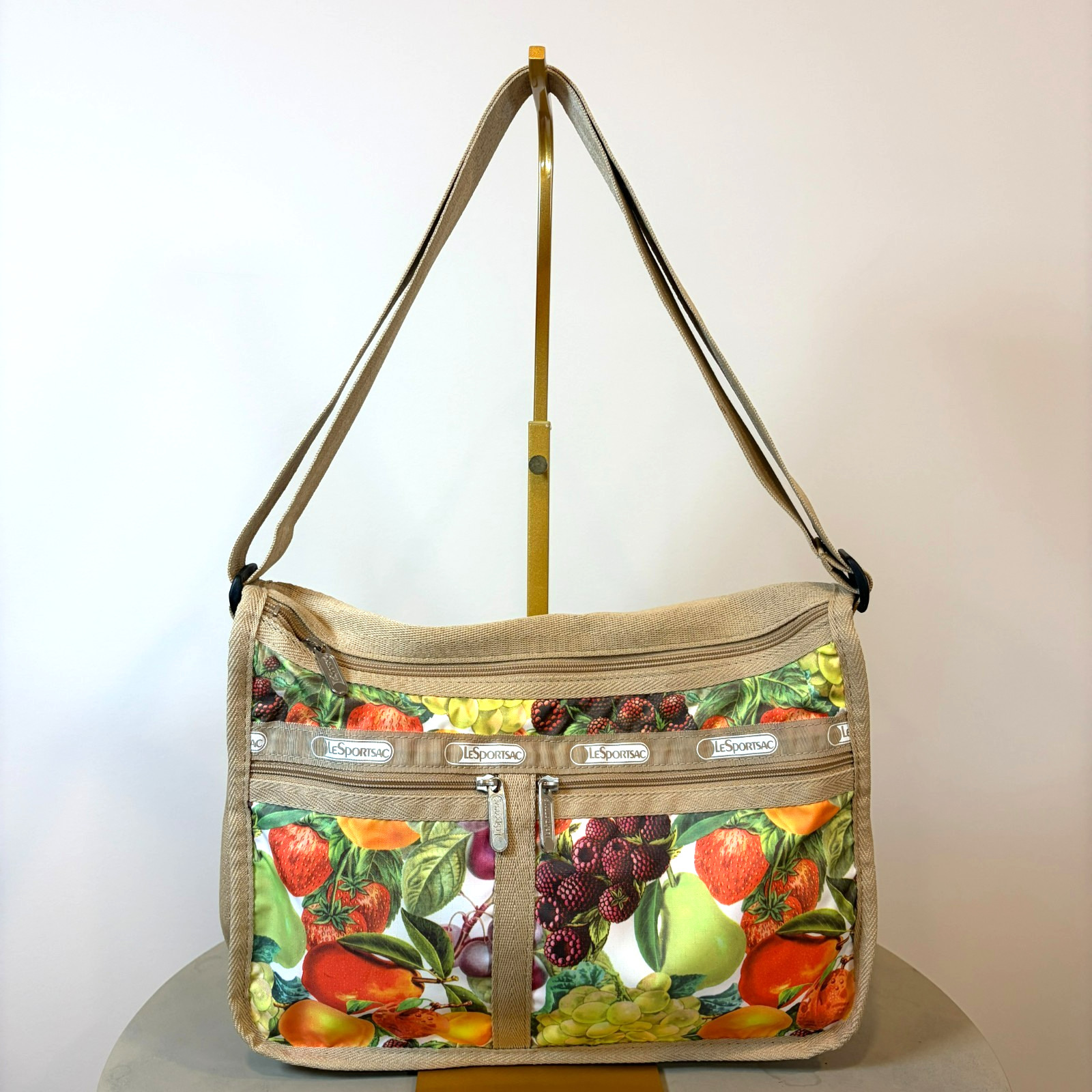 LeSportsac Fruit Print Expandable Shoulder Bag Crossbody w/ Pouch Retail $140