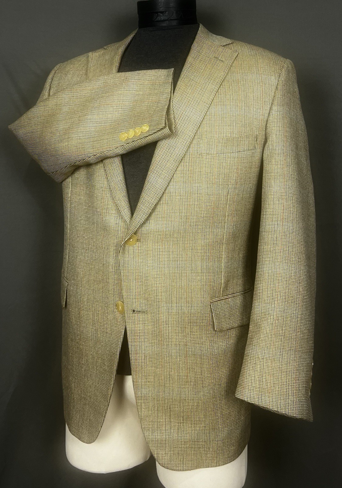 Paul Stuart Samuelsohn Wool Silk Weave Golden Beige Plaid Blazer Sport Coat 46L