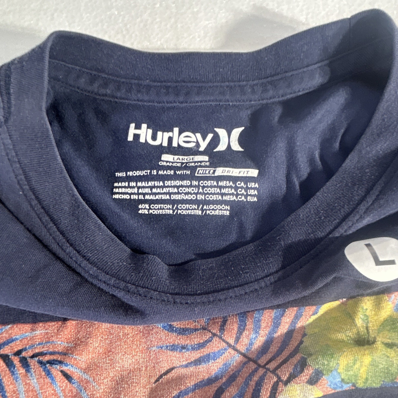 Hurley Men’s Blue Cotton Blend Jersey Crew Neck Dri-FIT Graphic Tee Size L
