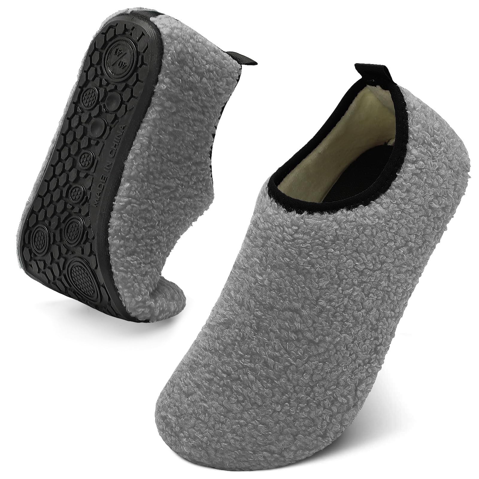 QFH Mens & Womens Non Skid Flexible Sole Indoor House Slippers – Dark Grey, 7…