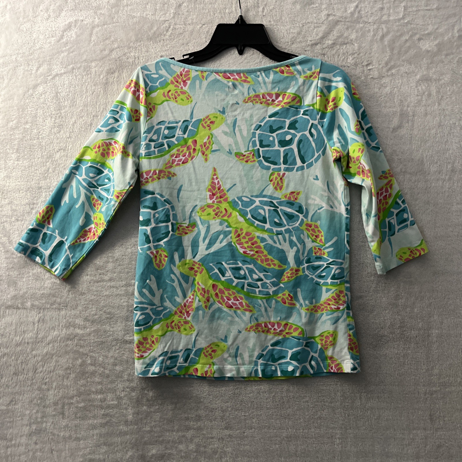 Ana Clare Womans Blouse Top Multicolor Geometric Small Cotton Blend Long Sleeve