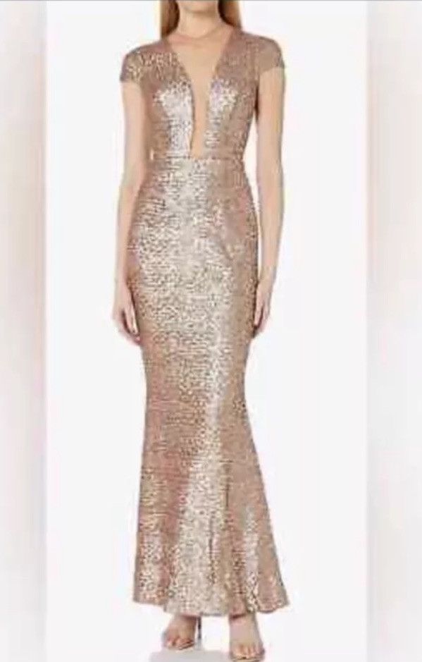 NEW! Dress The Population Michelle Sequin Gown Dress Anthropologie L Made In US