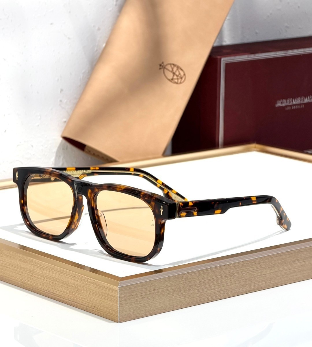 JACQUES MARIE MAGE Dewitt 10mm Acetate Sunglasses Classic Havana Yellow Lens 58