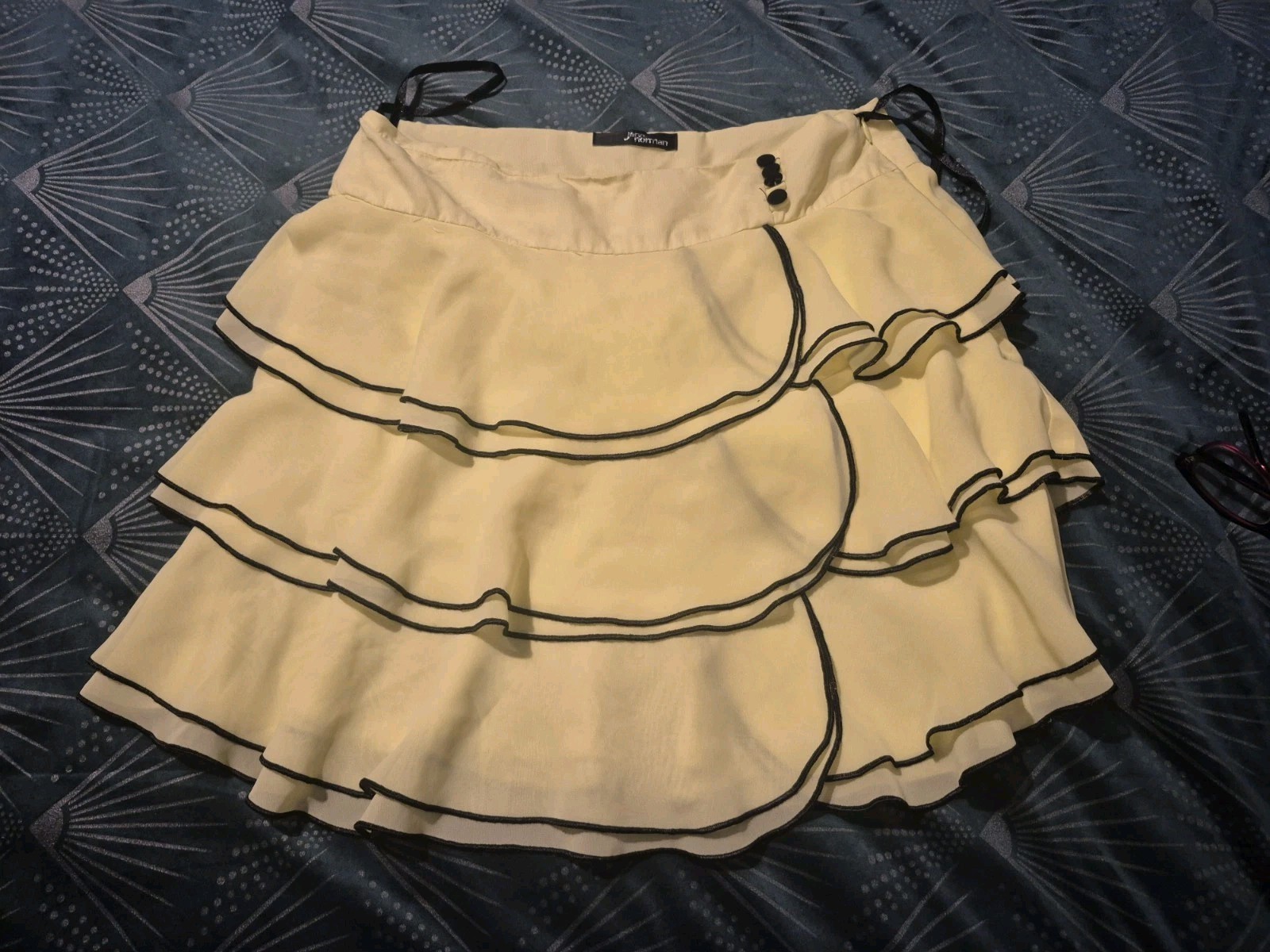 Y2K 2009 Vintage Jane Norman Tiered Yellow Lemon Rara Summer Mini Skirt Sz 8