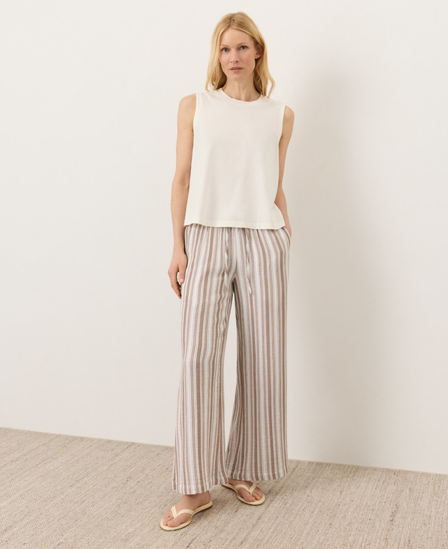 PACT Organic Coastal Double Gauze Split Hem Pant – Coastal Stripe Driftwood Brow