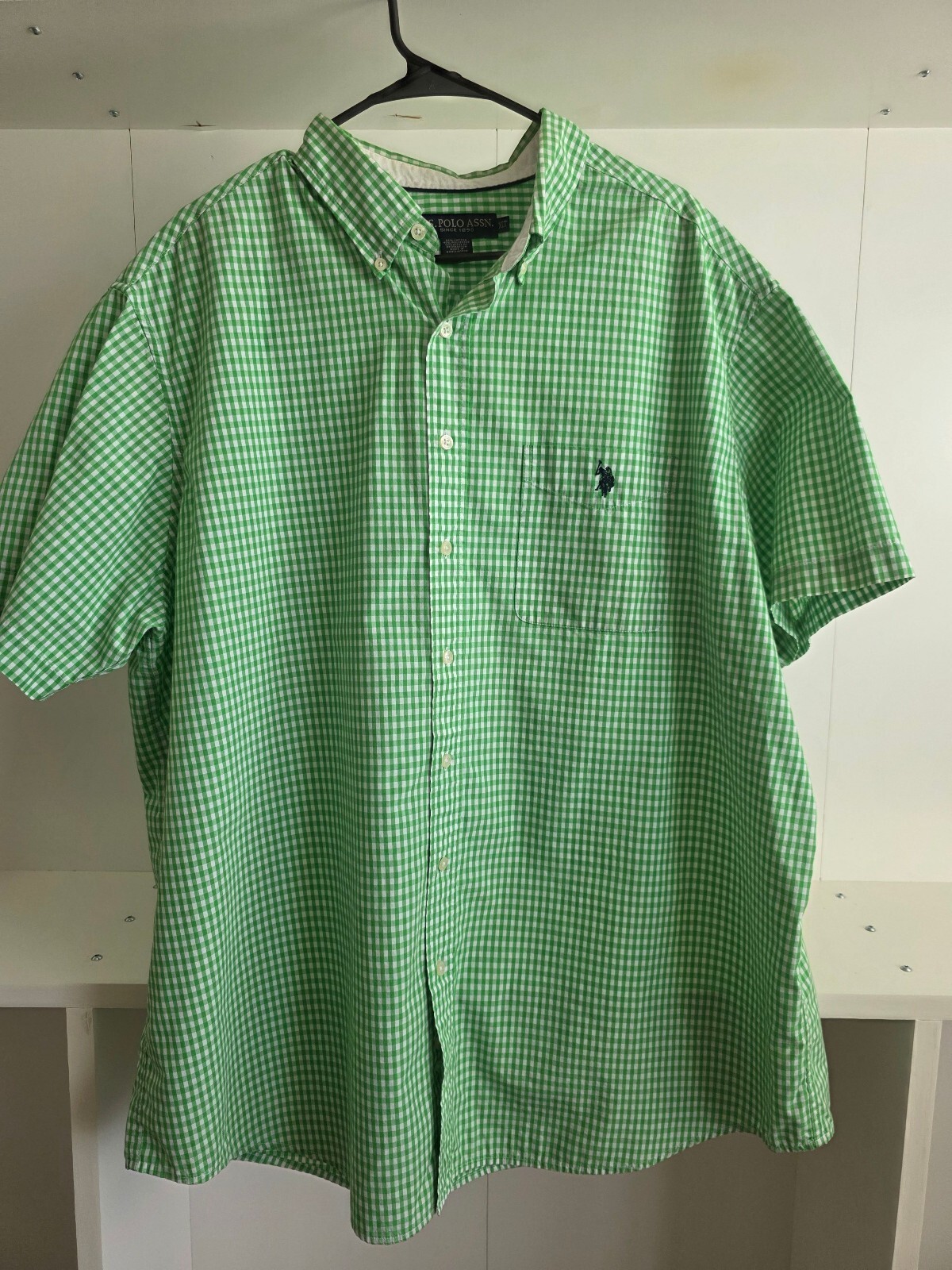 U.S. Polo Assn. Men’s Green and White Checkered Short Sleeve