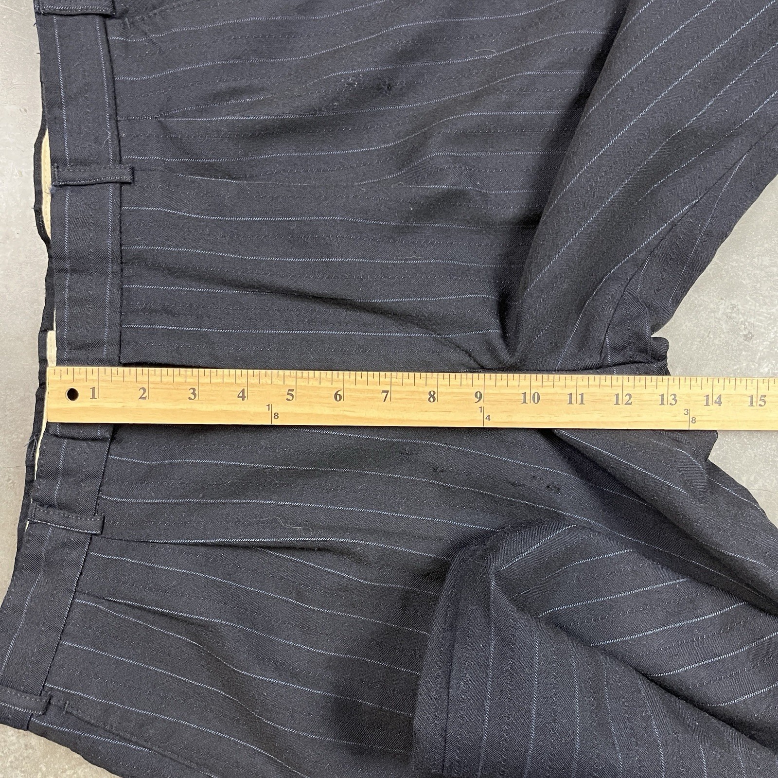 Vintage Wool Blend Pants Mens 32×32 Blue Flaws Distressed Preppy Stripes Preowne