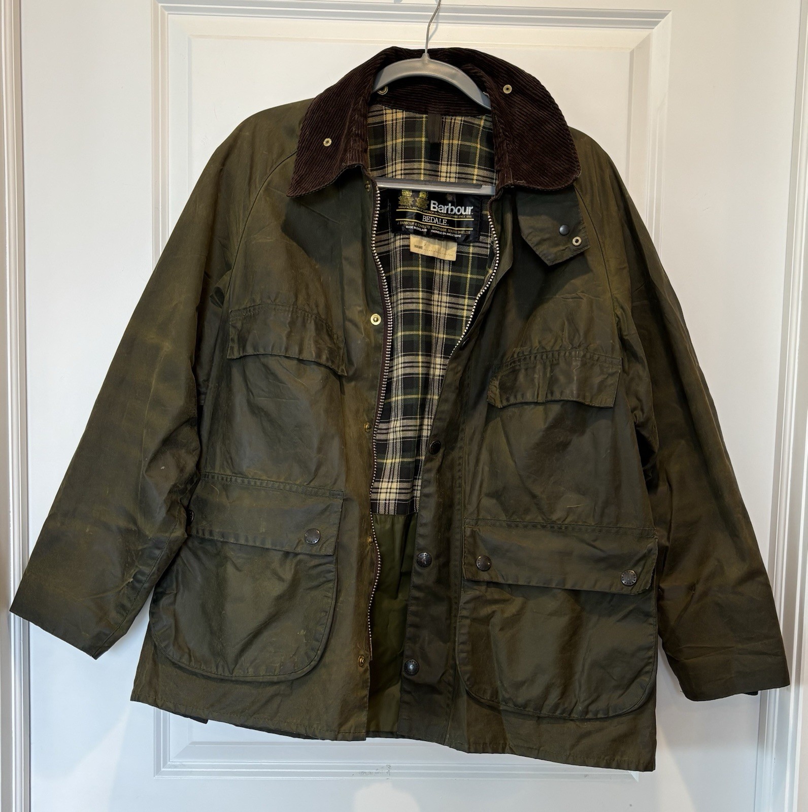 Vintage Barbour Bedale 40 Olive Green Four Pocket Waxed Jacket Made in England