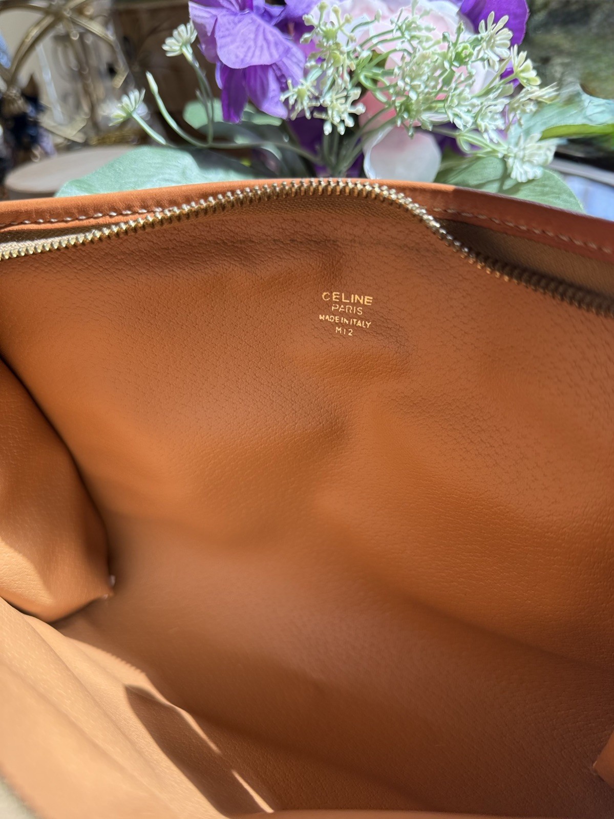 Vintage Celine Macadam Zip Clutch Brown Canvas Leather