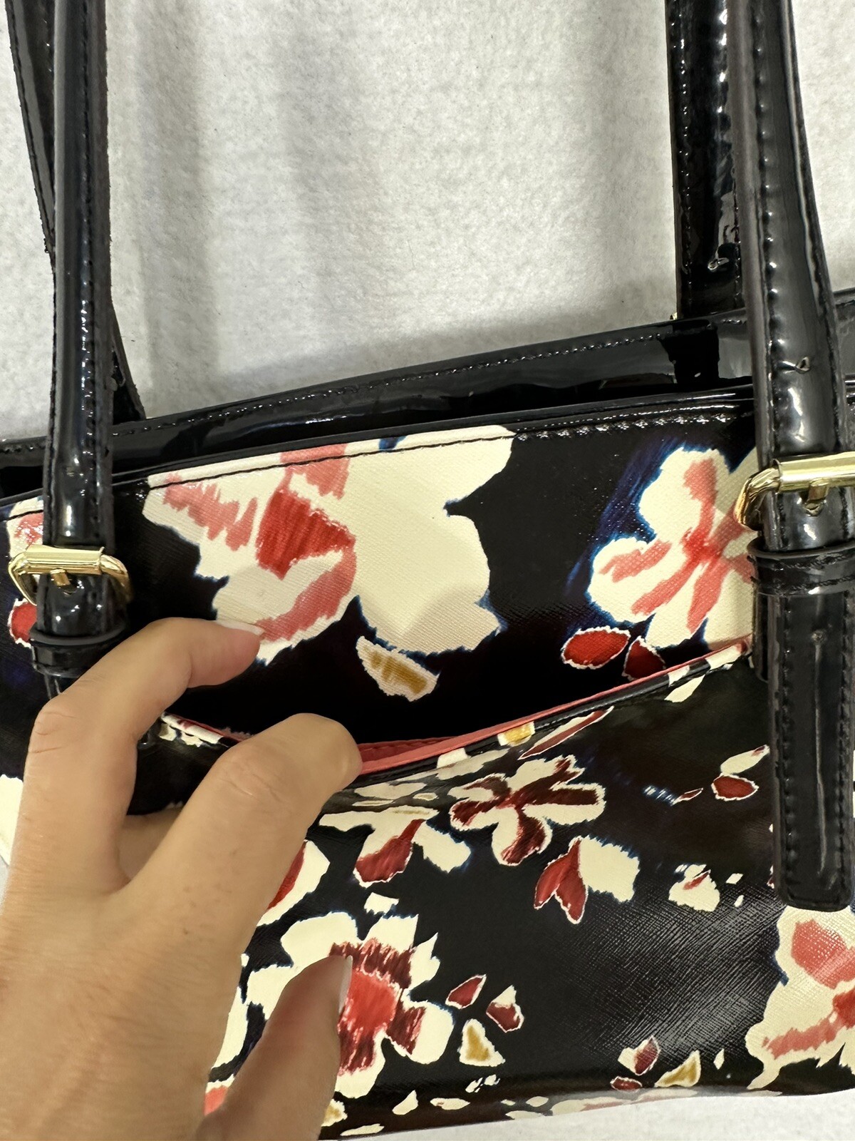 Anne Klein Shoulder Tote Bag Black Multi-Color Floral Purse Medium Adjustable