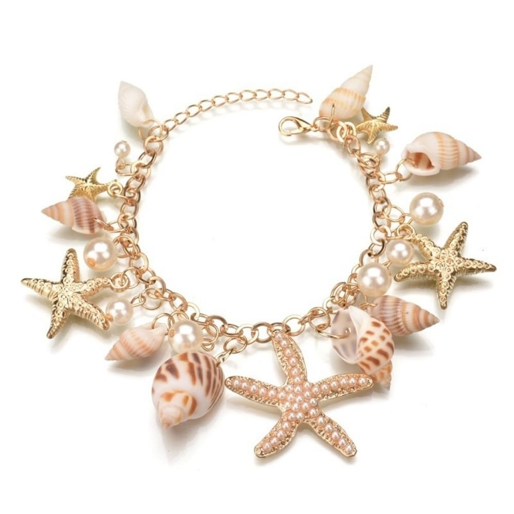 Caiyao Bohemia Sea Shell Starfish Conch Charm Bracelets Medium, StyleA