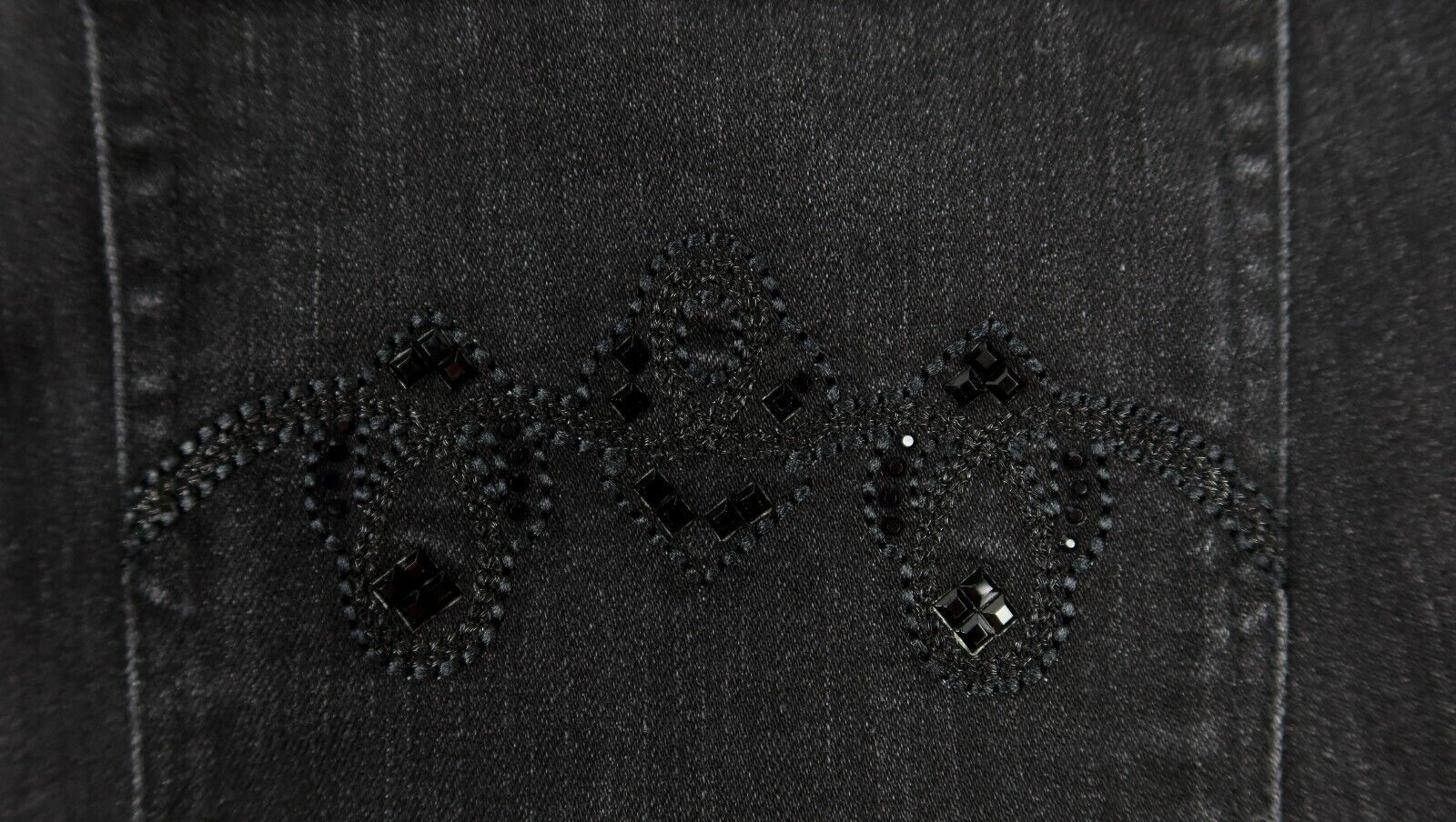 White House Black Market Noir Sleek Boot Jeans Black Crystal Accents Sz 12 Reg