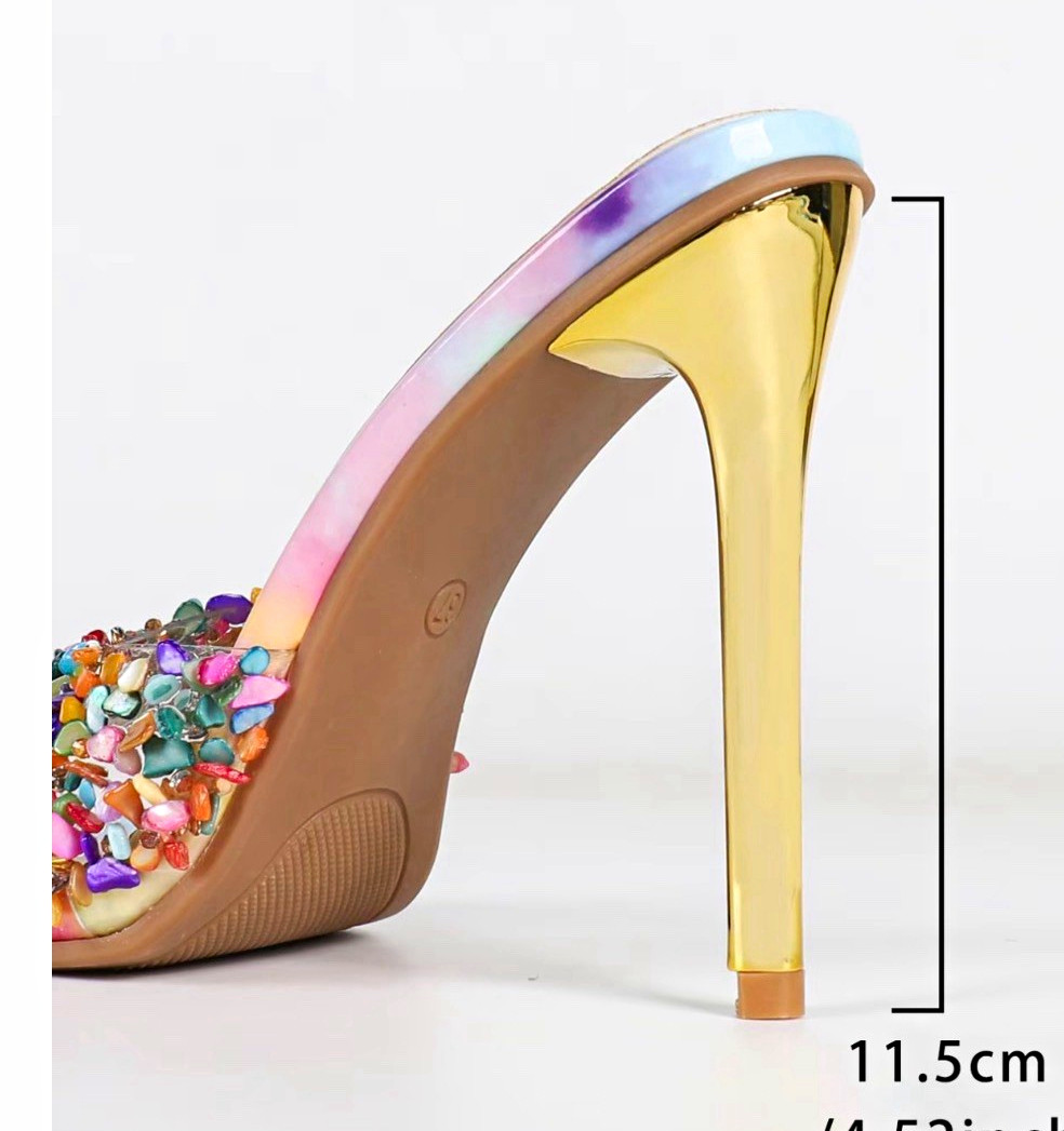 Women’s Multicolor Embellished Square Toe Mule Stiletto Heels Size 7