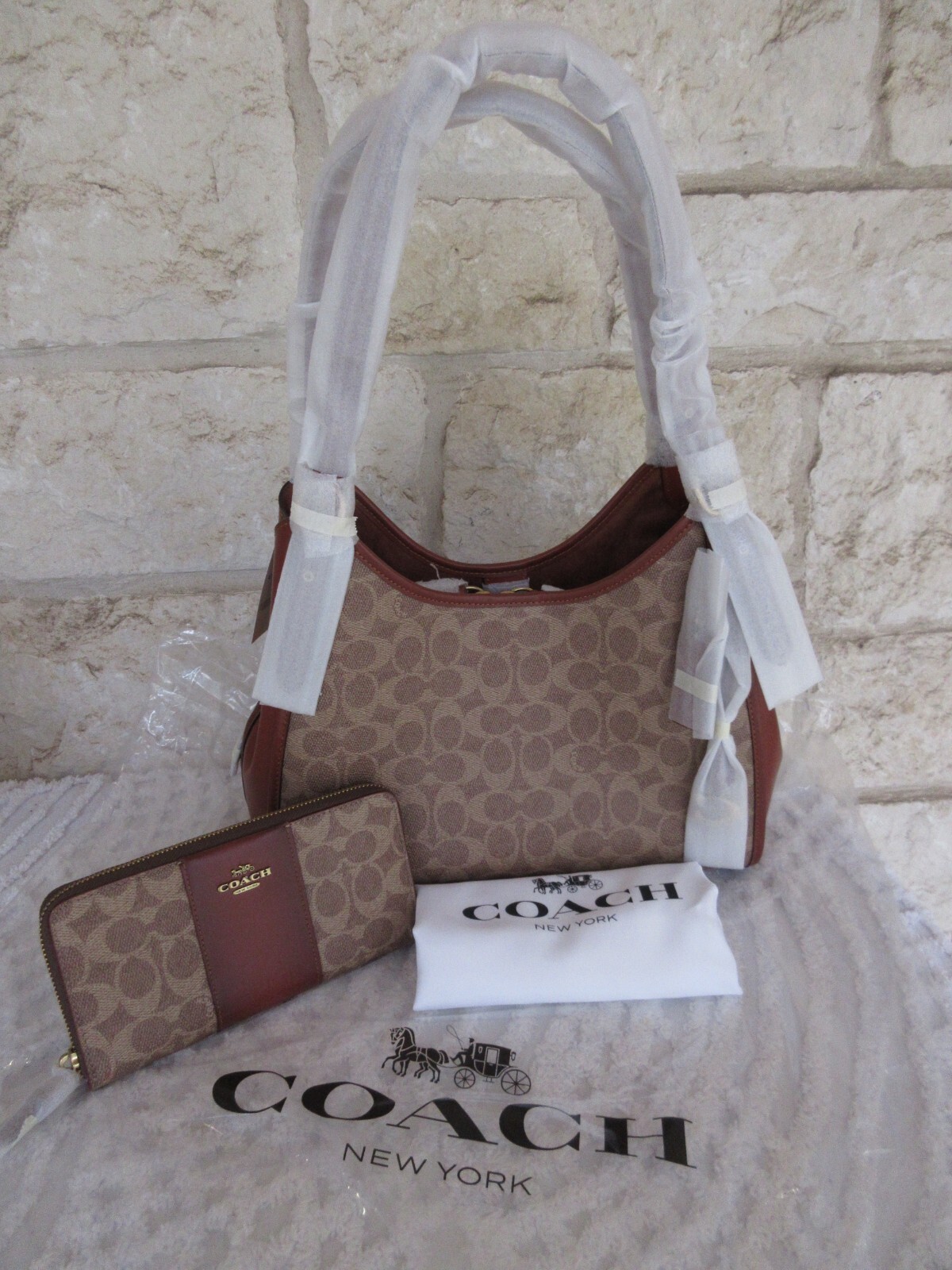 NEW Coach Lori Brass/Tan/Rust Shoulder Bag Signature Canvas OR Bag + WALLET SET