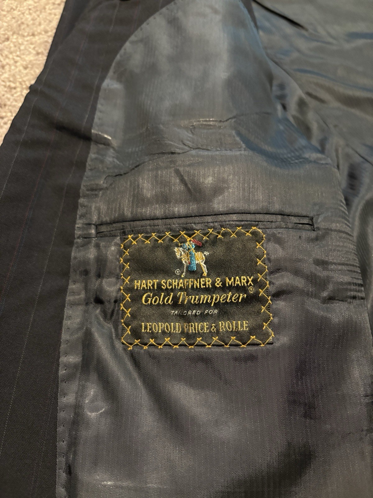 Vintage Hart Schaffner & Marx Gold Trumpeter Pinstripe Blazer 44 Leopold Price