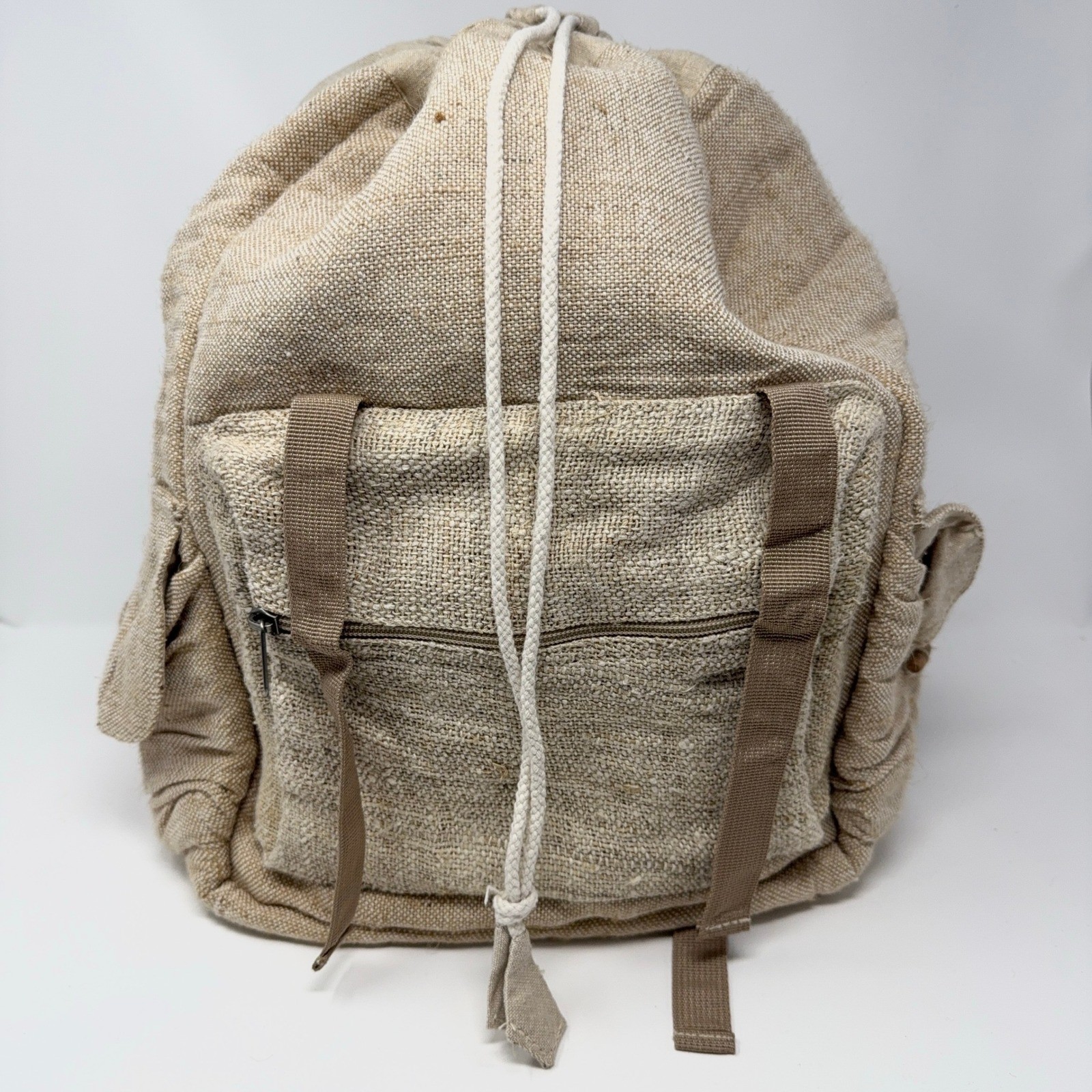 Pure Hemp Backpack Made in Nepal Beige Rucksack THC Free Day Pack Lightweight