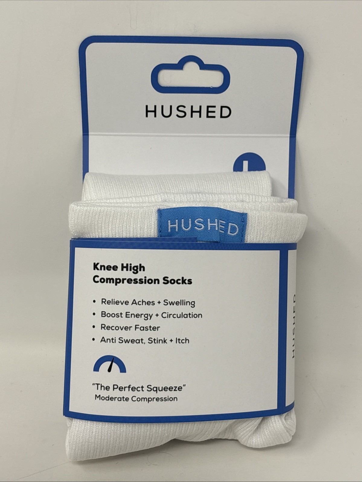 Hushed White Knee High Compression Medical Socks Size Large 15-20mmhg New
