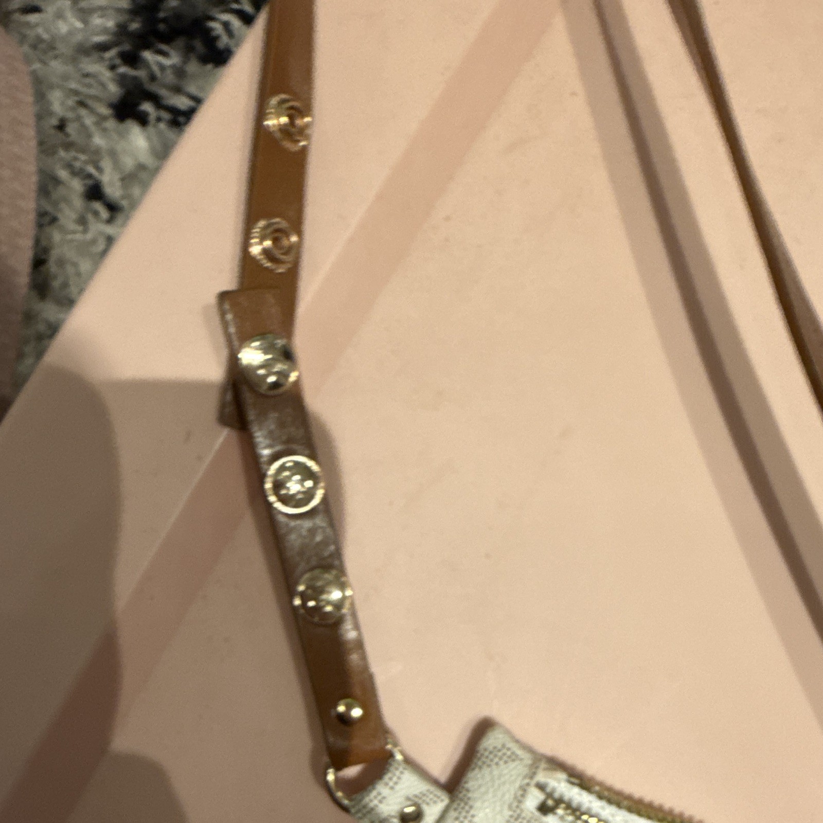 Michael Kors MK Logo Zip Pouch Wallet Wristlet w/ Gold Chain, White/Beige