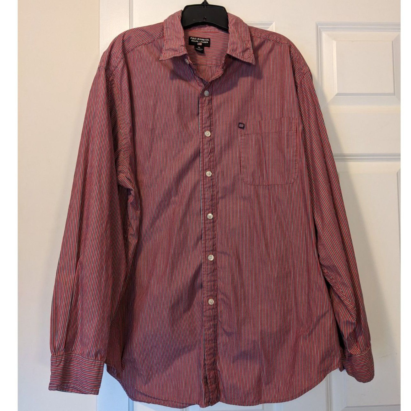 Polo Jeans Co Ralph Lauren Striped Button Up Shirt XL Flag USA Americana Cotton