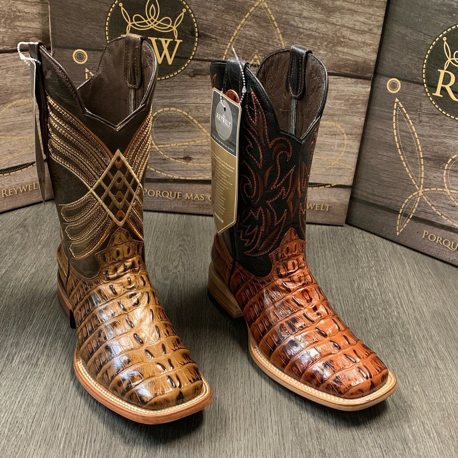 MEN’S RODEO COWBOY ALLIGATOR TAIL PRINT WESTERN SQUARE TOE BOOTS MEXICO PRODUCT