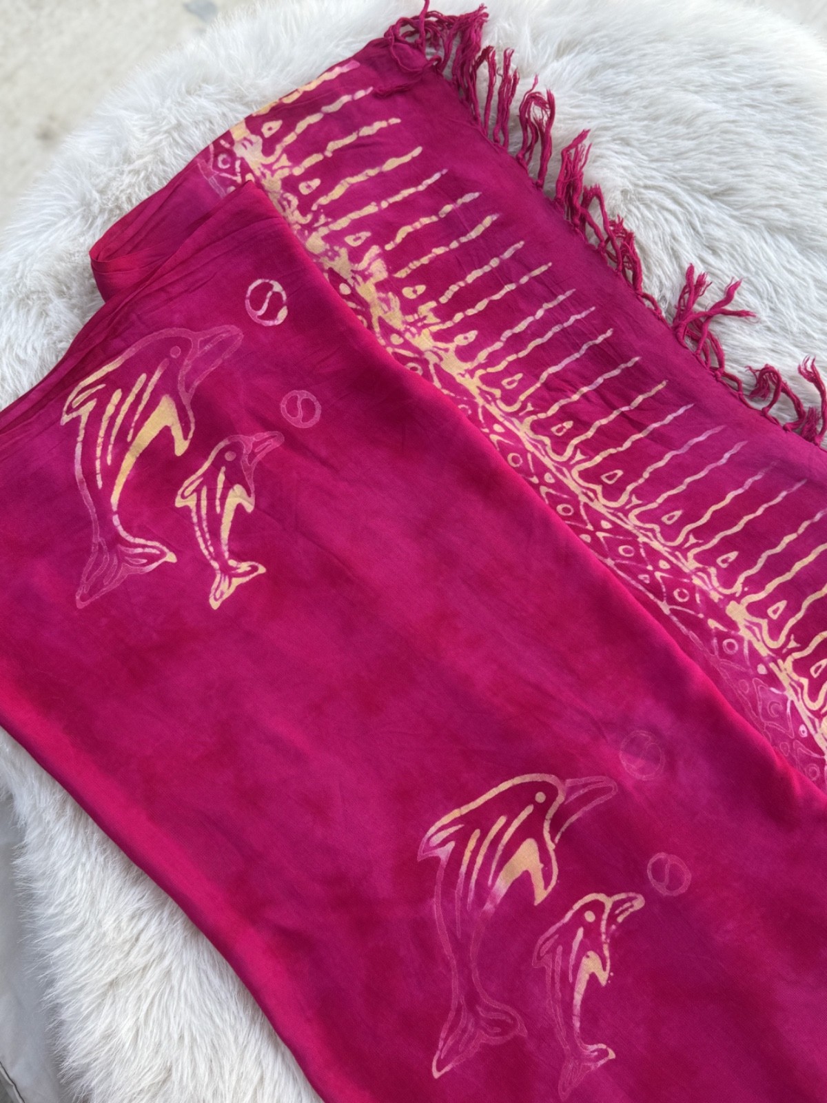One Size Hot Pink Dolphin Print Swim Cover-Up Sarong Wrap Summer Beach Skirt
