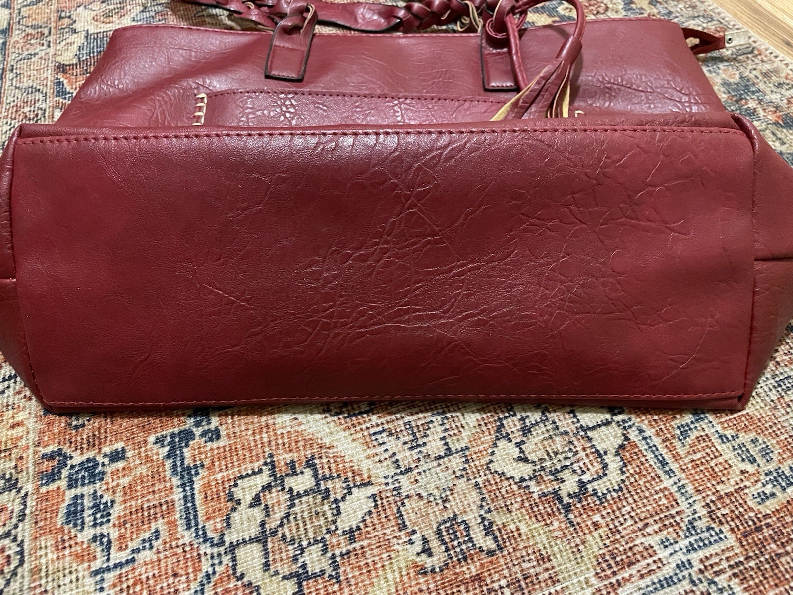 Weimeibaige Purse Wine Red Vegan Leather Tote Shoulder Bag Braided Boho Western