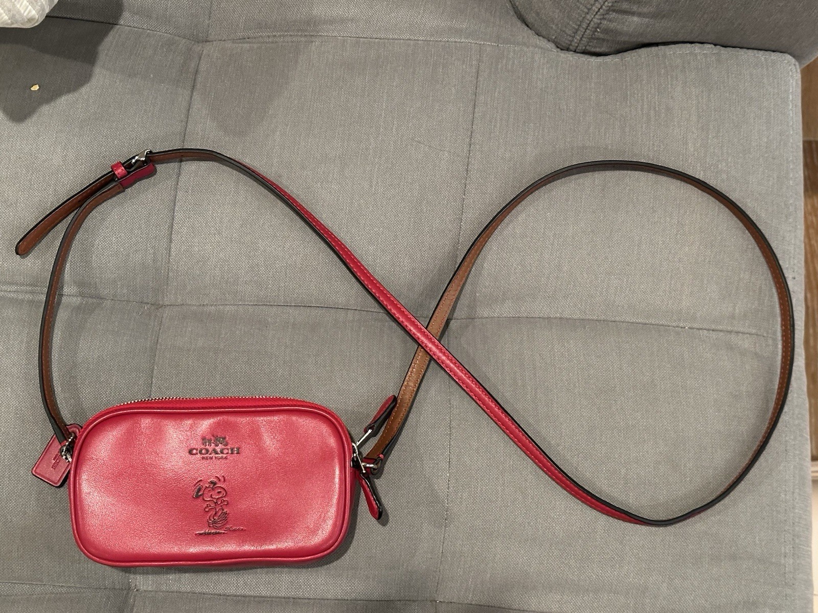 Coach x Peanuts Snoopy Red Zip Crossbody Bag w/ Silver Hardware (Style #F165195)
