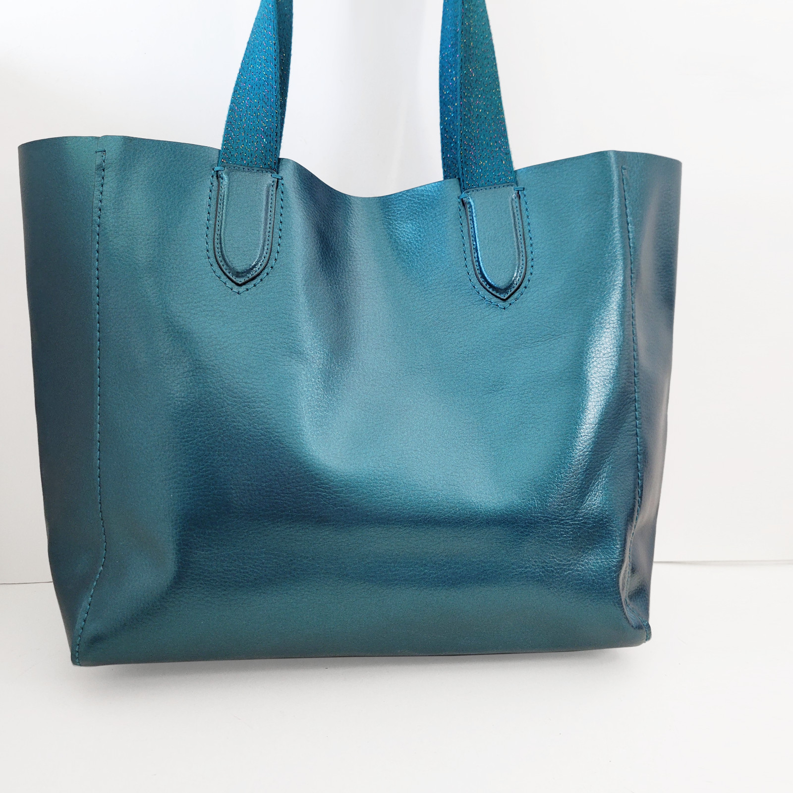 Coach Metallic LARGE DERBY Tote Bag Dark Teal Green Leather F59388 NEW msrp $350
