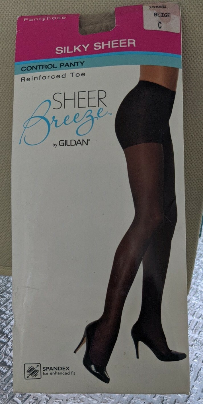 Sheer Breeze by Gildan Reinforced Toe Pantyhose 100% Nylon. Size C. Spandex