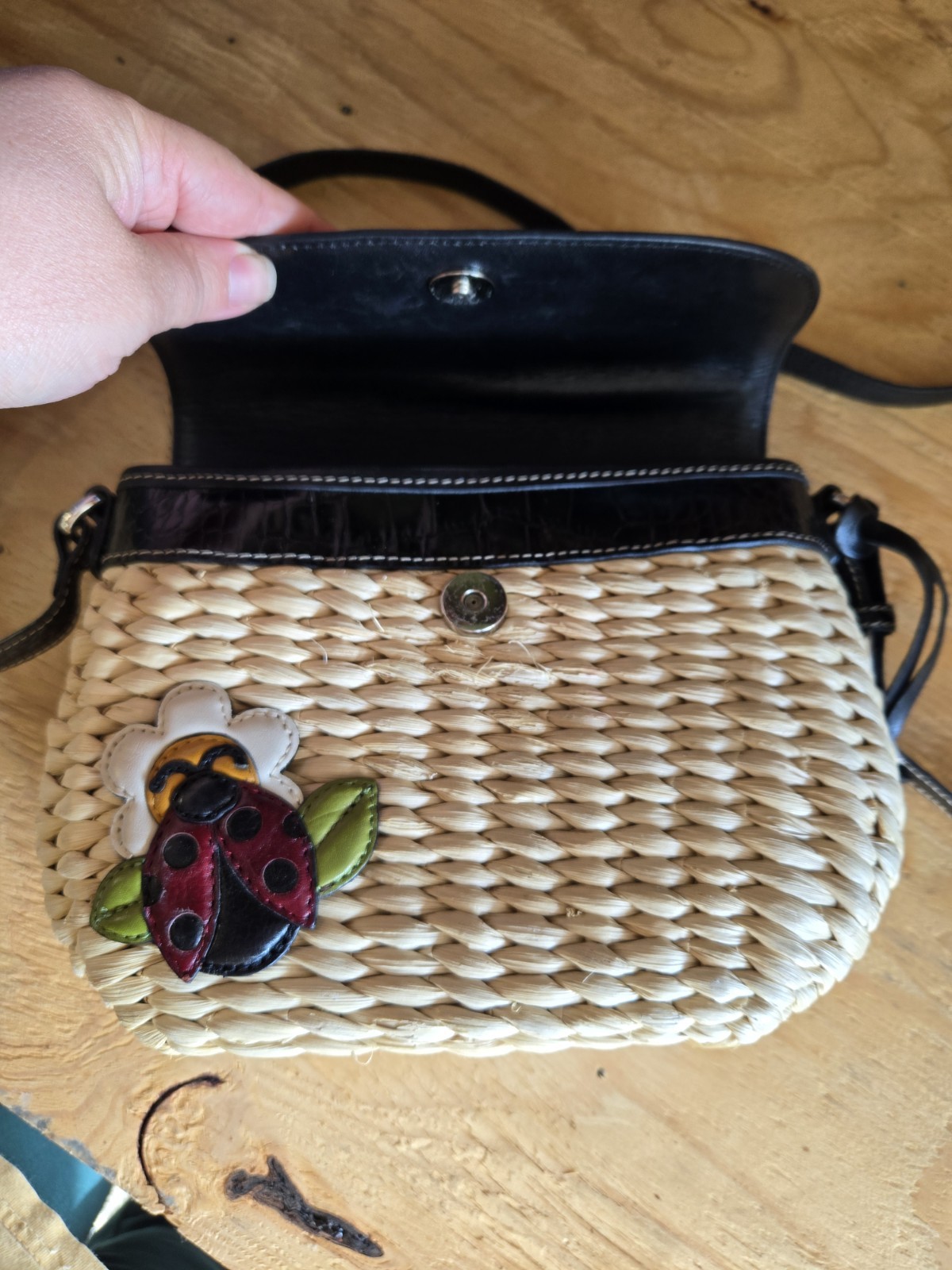Brighton Woven Small Crossbody Bag Black Leather Strap Flap Magnetic Lined