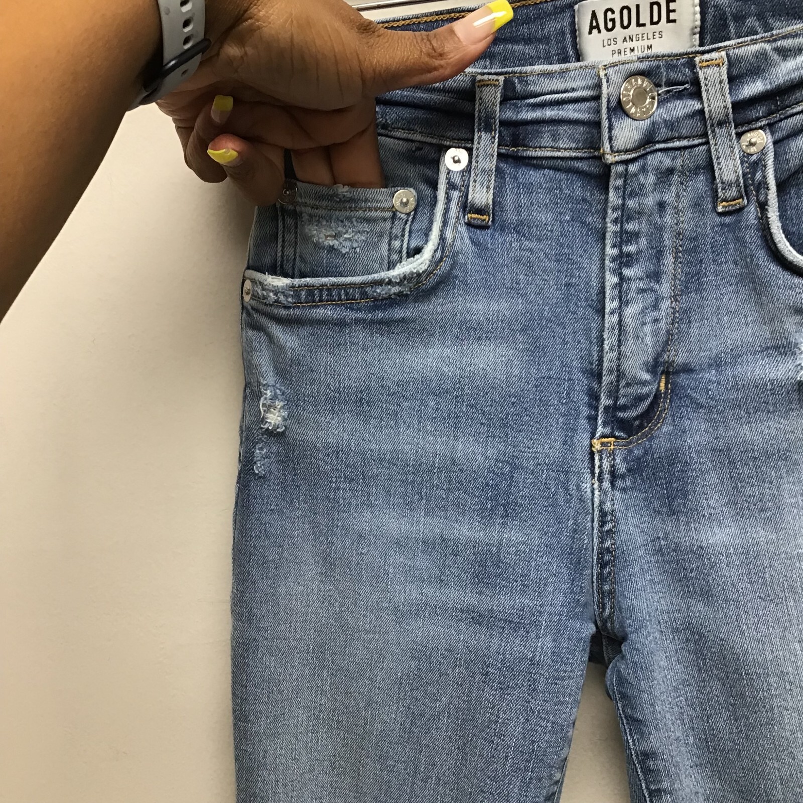 Agolde Womens Blue Distressed Raw Hem Mid Rise Denim Sophie Skinny Jeans 24
