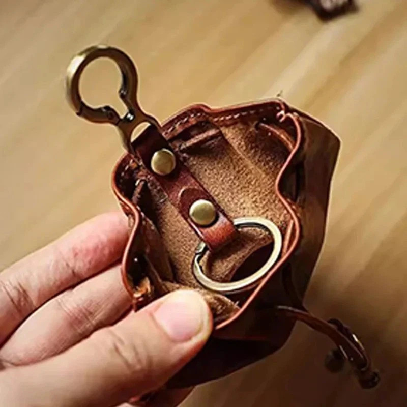 Leather Drawstring Coin Pouch Wallet Small Purse Case for Men & Women