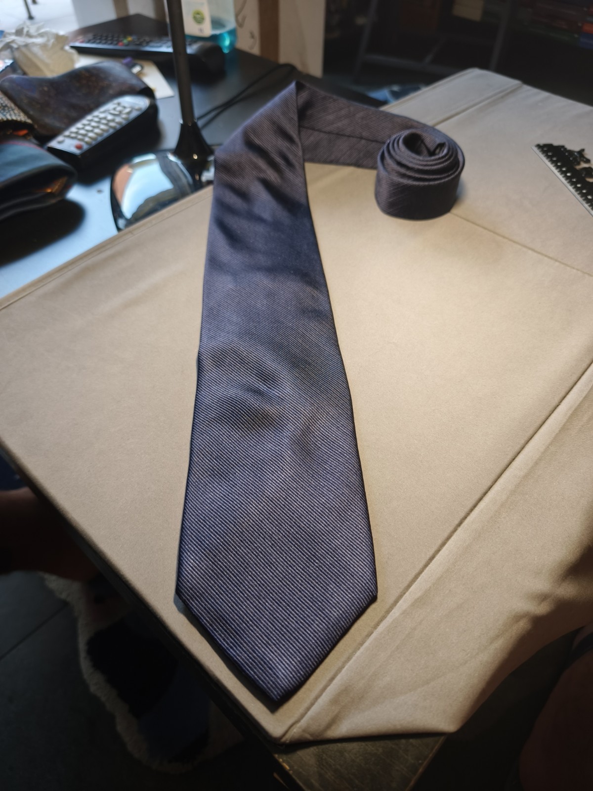 Brera (Milan) – Navy Blue Solid Color Silk Tie Made In Italy Texture Stripes