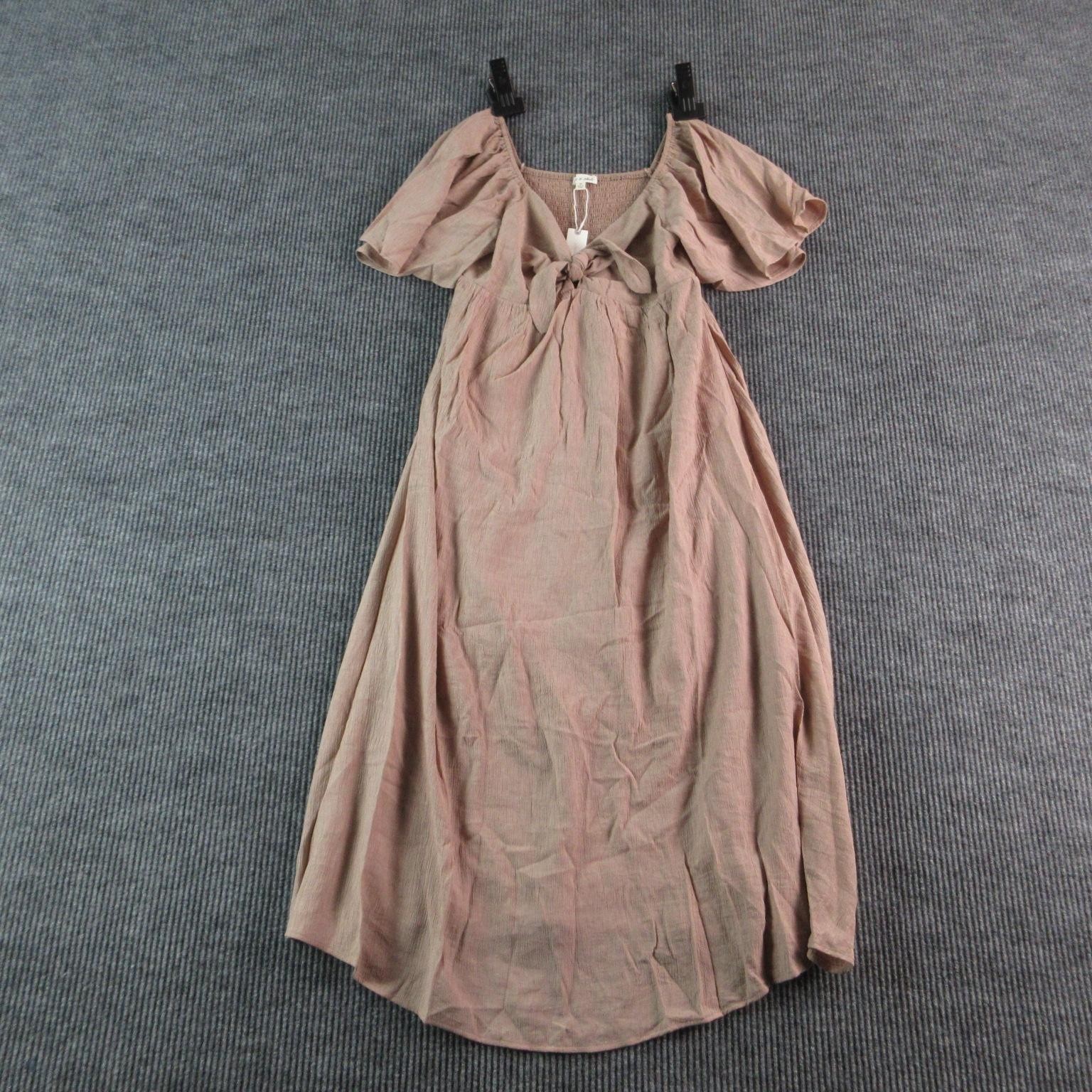 Lime N Chili Dress Womens M Brown Maxi Hi-Low Smocked Bow Trapeze Swing NWT