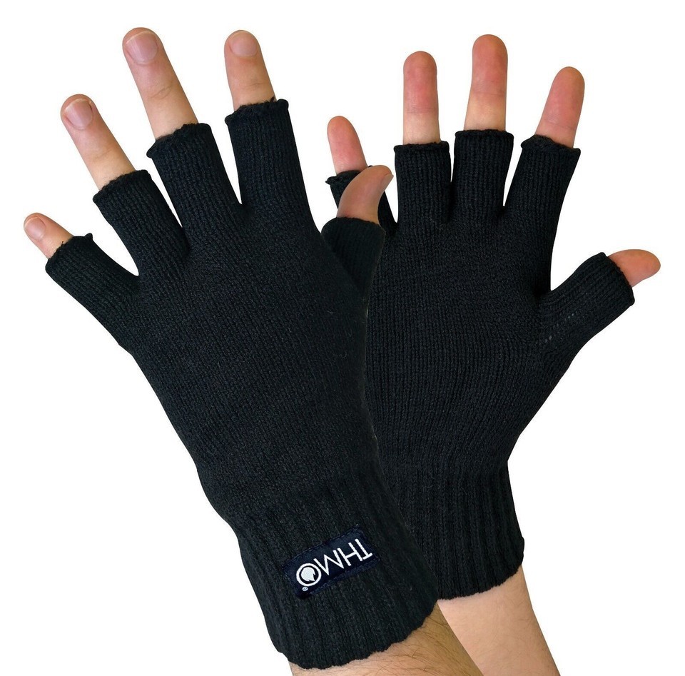 THMO – Mens Black 3M Thinsulate Insulation Lined Fingerless Gloves